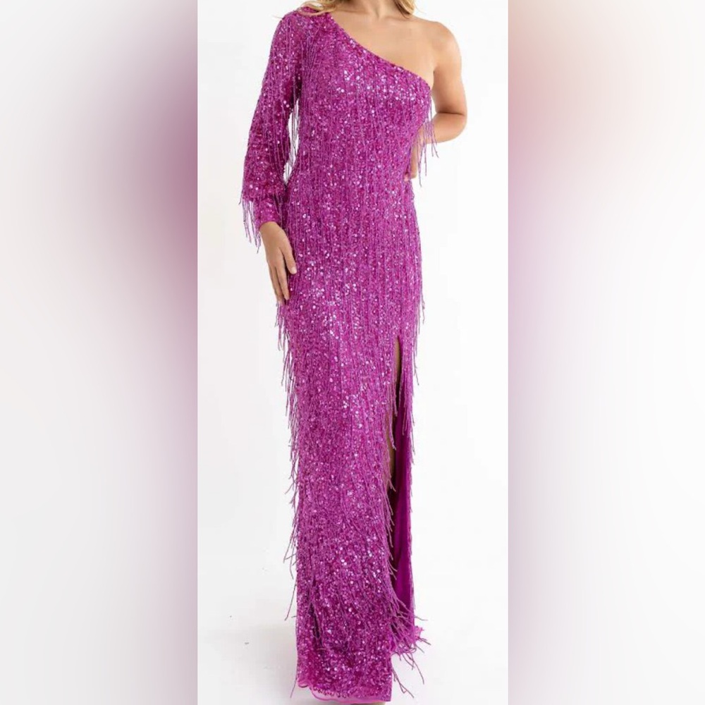 Primavera Couture Natalie Purple Icicle Drip One Sleeve Dress